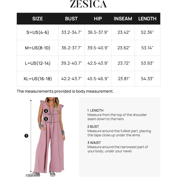 imageZESICA Womens 2024 Summer Loose Jumpsuit Casual V Neck Flutter Short Sleeve Oversized Wide Leg Pant Long Overalls RomperPink