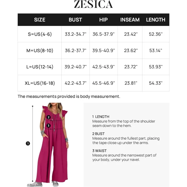imageZESICA Womens 2024 Summer Loose Jumpsuit Casual V Neck Flutter Short Sleeve Oversized Wide Leg Pant Long Overalls RomperRose Red