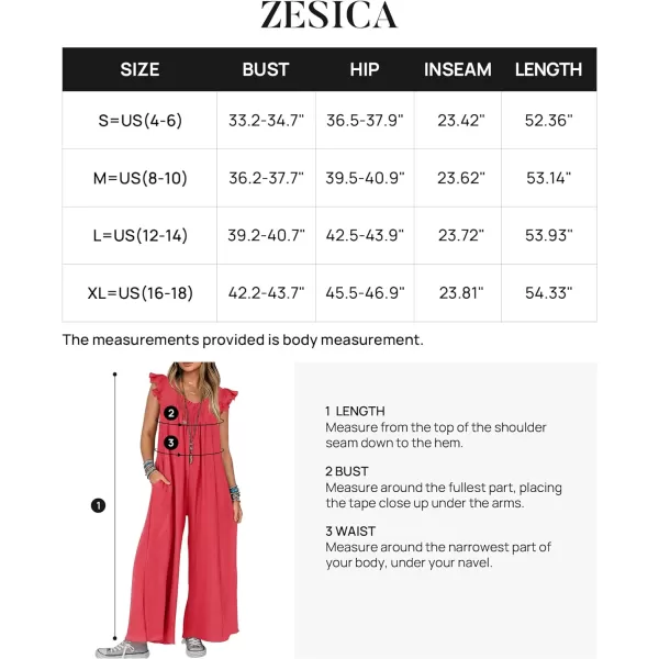 imageZESICA Womens 2024 Summer Loose Jumpsuit Casual V Neck Flutter Short Sleeve Oversized Wide Leg Pant Long Overalls RomperWatermelon Red