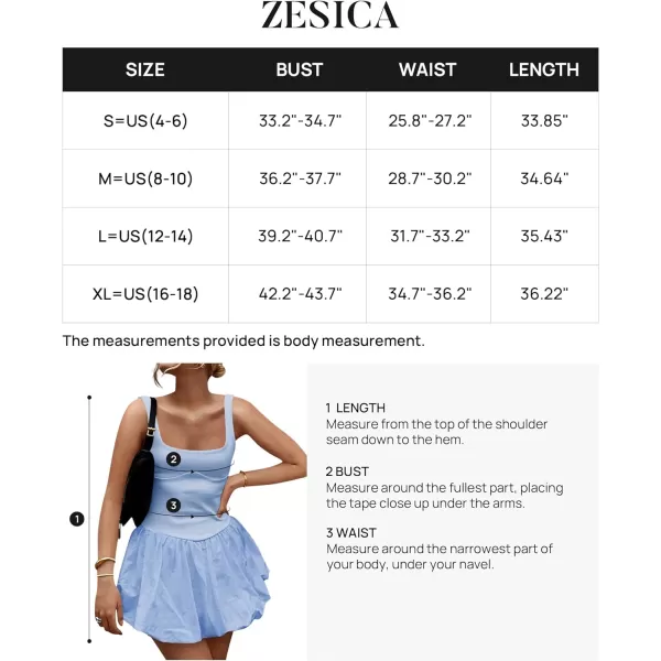 imageZESICA Womens 2024 Summer Mini Dress Tank Sleeveless Square Neck Solid Color Puffy Beach Short Dresses SundressBlue