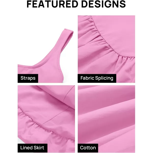 imageZESICA Womens 2024 Summer Mini Dress Tank Sleeveless Square Neck Solid Color Puffy Beach Short Dresses SundressPink