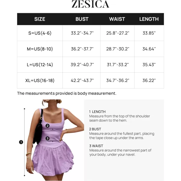 imageZESICA Womens 2024 Summer Mini Dress Tank Sleeveless Square Neck Solid Color Puffy Beach Short Dresses SundressPurple