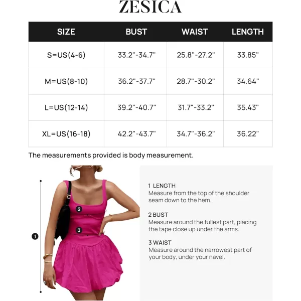 imageZESICA Womens 2024 Summer Mini Dress Tank Sleeveless Square Neck Solid Color Puffy Beach Short Dresses SundressRouge Rose