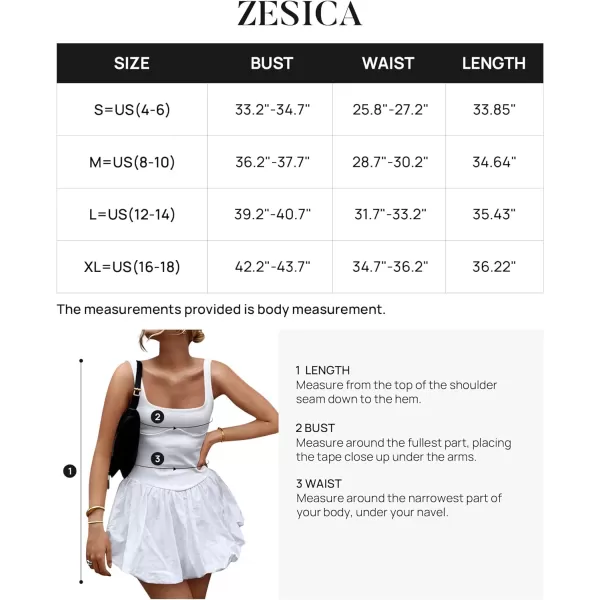 imageZESICA Womens 2024 Summer Mini Dress Tank Sleeveless Square Neck Solid Color Puffy Beach Short Dresses SundressWhite
