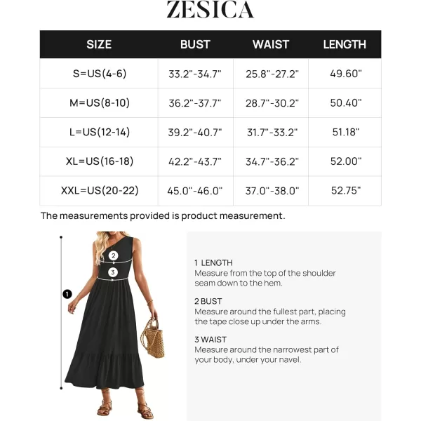 imageZESICA Womens 2024 Summer One Shoulder Sleeveless Casual Tiered Flowy Beach Boho Maxi Dress with PocketsBlack