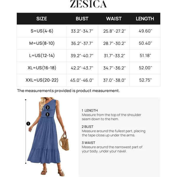 imageZESICA Womens 2024 Summer One Shoulder Sleeveless Casual Tiered Flowy Beach Boho Maxi Dress with PocketsDusty Blue