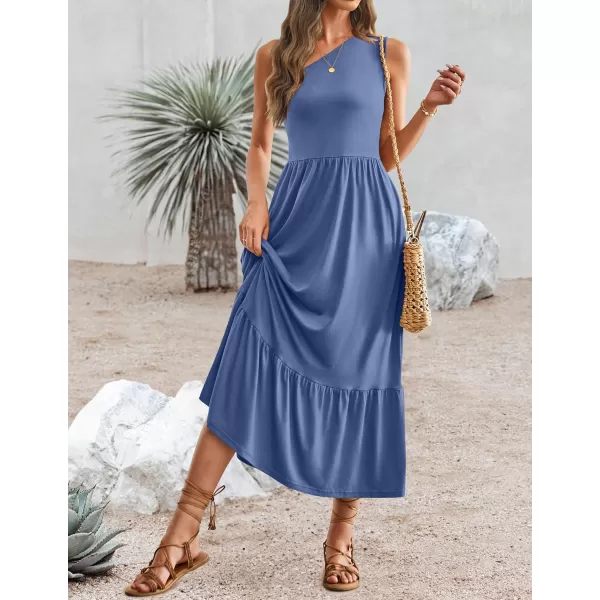 imageZESICA Womens 2024 Summer One Shoulder Sleeveless Casual Tiered Flowy Beach Boho Maxi Dress with PocketsDusty Blue