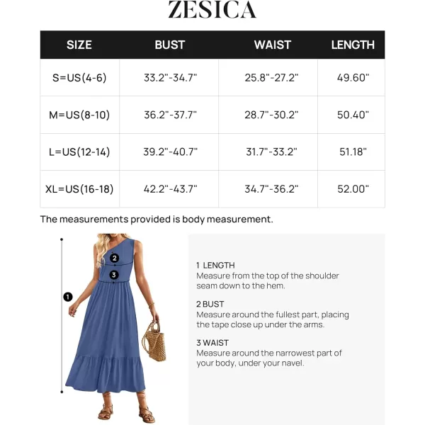 imageZESICA Womens 2024 Summer One Shoulder Sleeveless Casual Tiered Flowy Beach Boho Maxi Dress with PocketsDustyblue