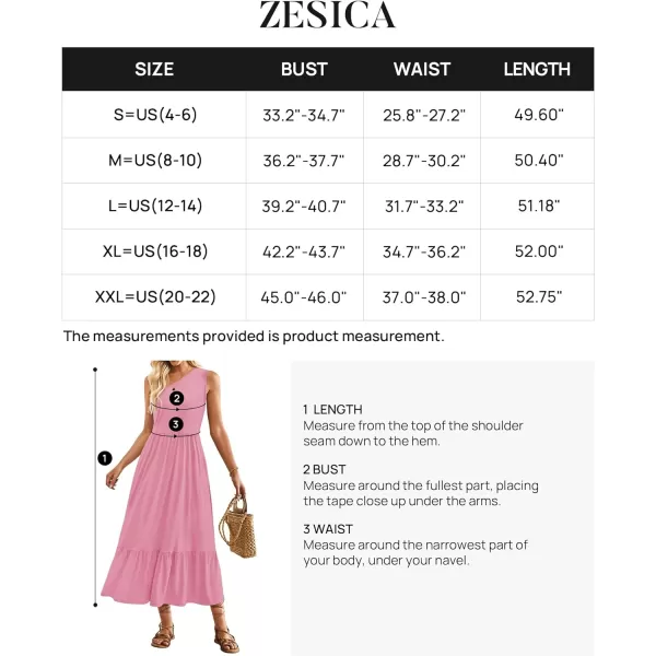 imageZESICA Womens 2024 Summer One Shoulder Sleeveless Casual Tiered Flowy Beach Boho Maxi Dress with PocketsPink