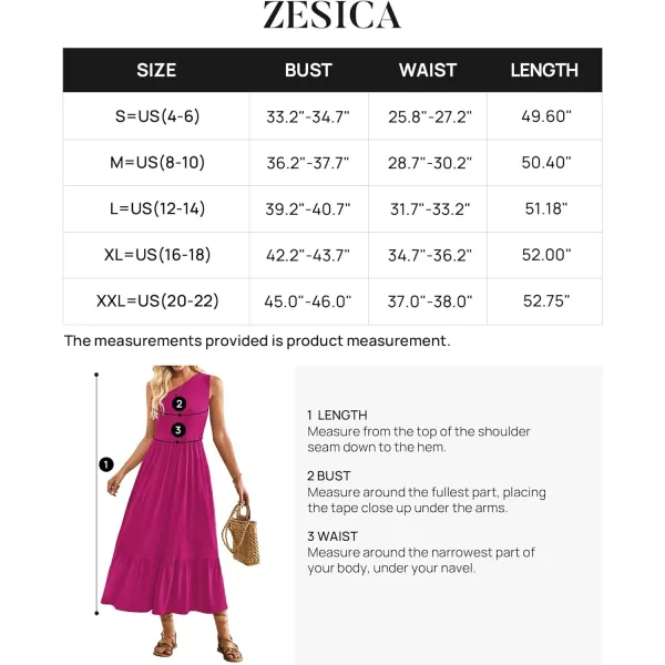 imageZESICA Womens 2024 Summer One Shoulder Sleeveless Casual Tiered Flowy Beach Boho Maxi Dress with PocketsRose