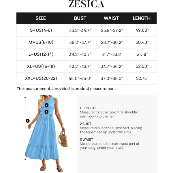 imageZESICA Womens 2024 Summer One Shoulder Sleeveless Casual Tiered Flowy Beach Boho Maxi Dress with PocketsSky