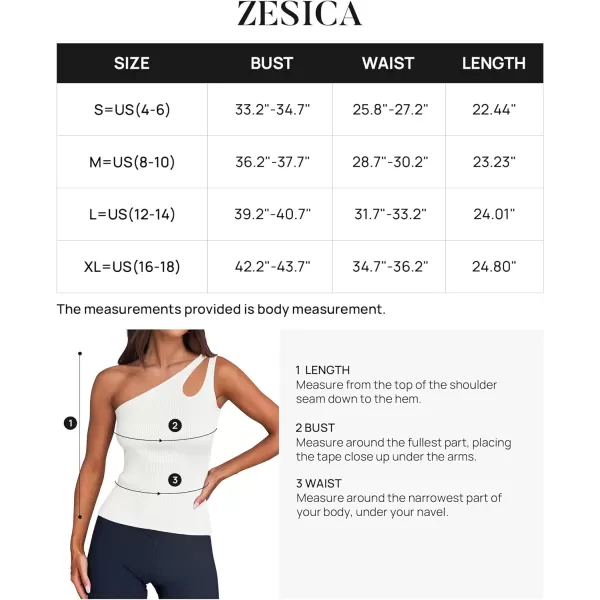 imageZESICA Womens 2024 Summer One Shoulder Tank Tops Sleeveless Cut Out Ribbed Knit Slim Fitted Basic Casual T ShirtsWhite