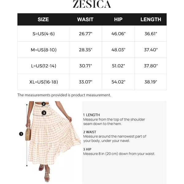imageZESICA Womens 2024 Summer Plaid Flower Print Elastic High Waist Flowy A Line Maxi Skirt with PocketsApricot