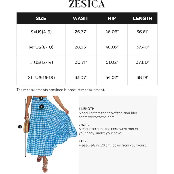 imageZESICA Womens 2024 Summer Plaid Flower Print Elastic High Waist Flowy A Line Maxi Skirt with PocketsBrightblue