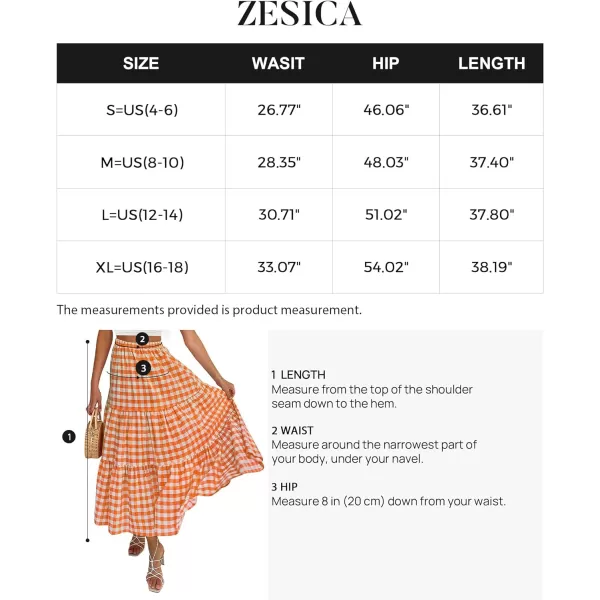 imageZESICA Womens 2024 Summer Plaid Flower Print Elastic High Waist Flowy A Line Maxi Skirt with PocketsBrightorange