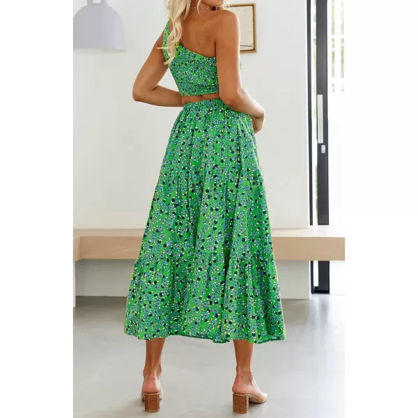 imageZESICA Womens 2024 Summer Plaid Flower Print Elastic High Waist Flowy A Line Maxi Skirt with PocketsGrassgreen