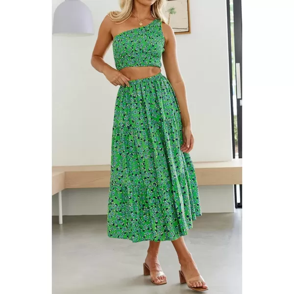 imageZESICA Womens 2024 Summer Plaid Flower Print Elastic High Waist Flowy A Line Maxi Skirt with PocketsGrassgreen