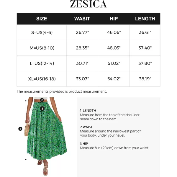 imageZESICA Womens 2024 Summer Plaid Flower Print Elastic High Waist Flowy A Line Maxi Skirt with PocketsGrassgreen