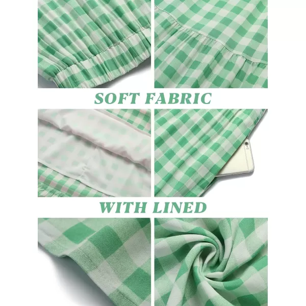 imageZESICA Womens 2024 Summer Plaid Flower Print Elastic High Waist Flowy A Line Maxi Skirt with PocketsGreen