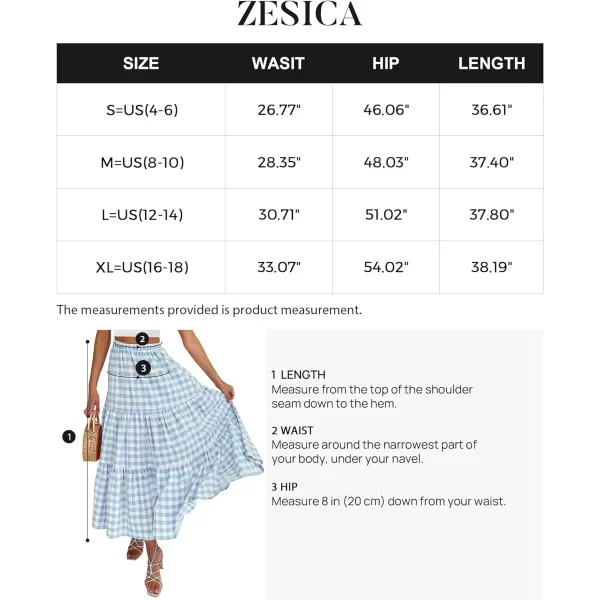 imageZESICA Womens 2024 Summer Plaid Flower Print Elastic High Waist Flowy A Line Maxi Skirt with PocketsLightblue