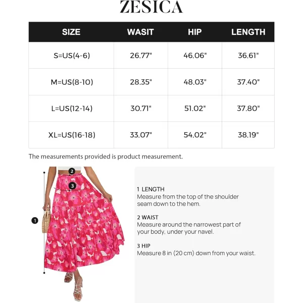 imageZESICA Womens 2024 Summer Plaid Flower Print Elastic High Waist Flowy A Line Maxi Skirt with PocketsMagenta