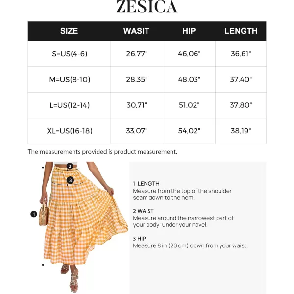 imageZESICA Womens 2024 Summer Plaid Flower Print Elastic High Waist Flowy A Line Maxi Skirt with PocketsOrange