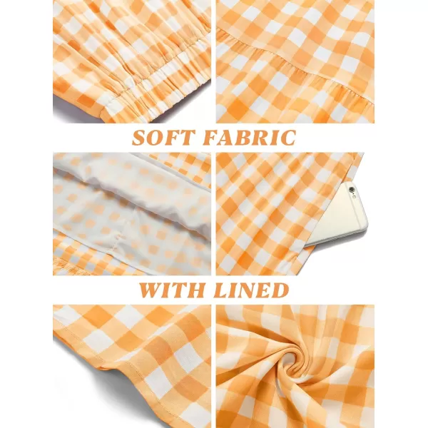 imageZESICA Womens 2024 Summer Plaid Flower Print Elastic High Waist Flowy A Line Maxi Skirt with PocketsOrange