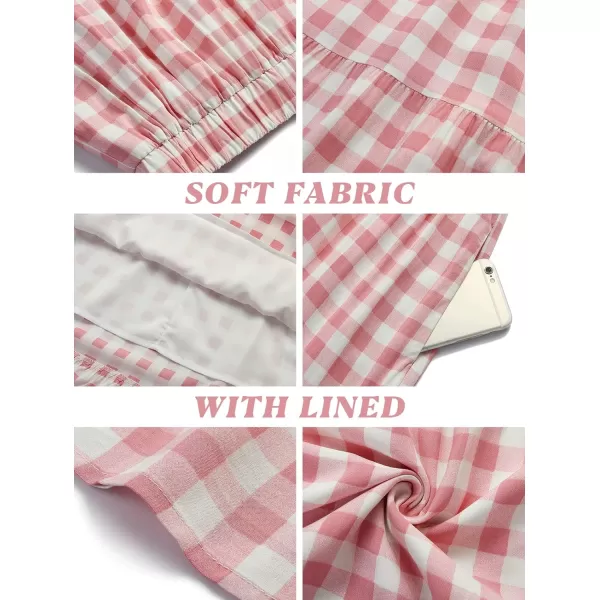 imageZESICA Womens 2024 Summer Plaid Flower Print Elastic High Waist Flowy A Line Maxi Skirt with PocketsPink