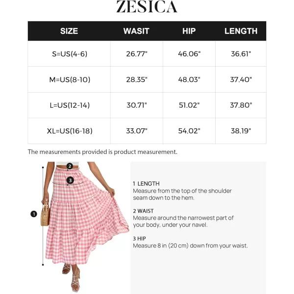 imageZESICA Womens 2024 Summer Plaid Flower Print Elastic High Waist Flowy A Line Maxi Skirt with PocketsPink