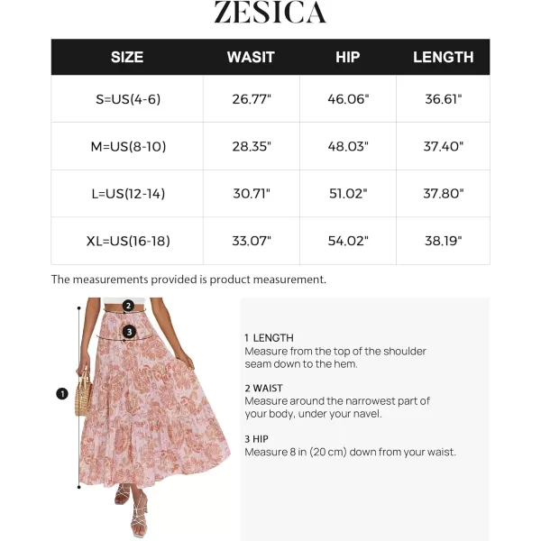imageZESICA Womens 2024 Summer Plaid Flower Print Elastic High Waist Flowy A Line Maxi Skirt with PocketsPinkbrown