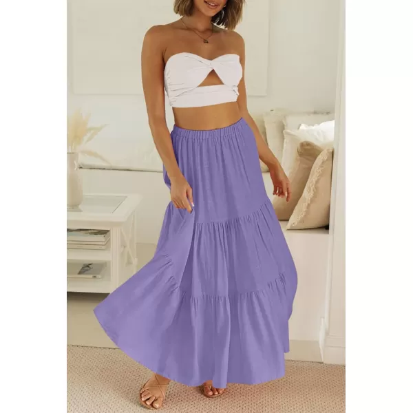 imageZESICA Womens 2024 Summer Plaid Flower Print Elastic High Waist Flowy A Line Maxi Skirt with PocketsPurple