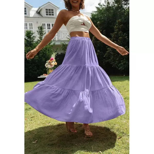 imageZESICA Womens 2024 Summer Plaid Flower Print Elastic High Waist Flowy A Line Maxi Skirt with PocketsPurple