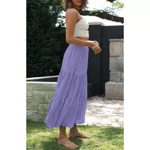 imageZESICA Womens 2024 Summer Plaid Flower Print Elastic High Waist Flowy A Line Maxi Skirt with PocketsPurple