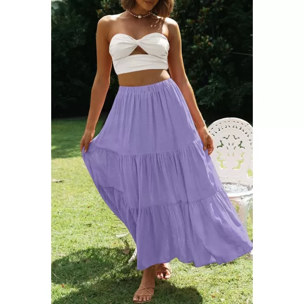 imageZESICA Womens 2024 Summer Plaid Flower Print Elastic High Waist Flowy A Line Maxi Skirt with PocketsPurple