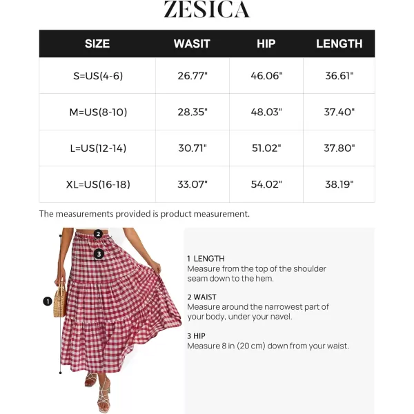 imageZESICA Womens 2024 Summer Plaid Flower Print Elastic High Waist Flowy A Line Maxi Skirt with PocketsRed