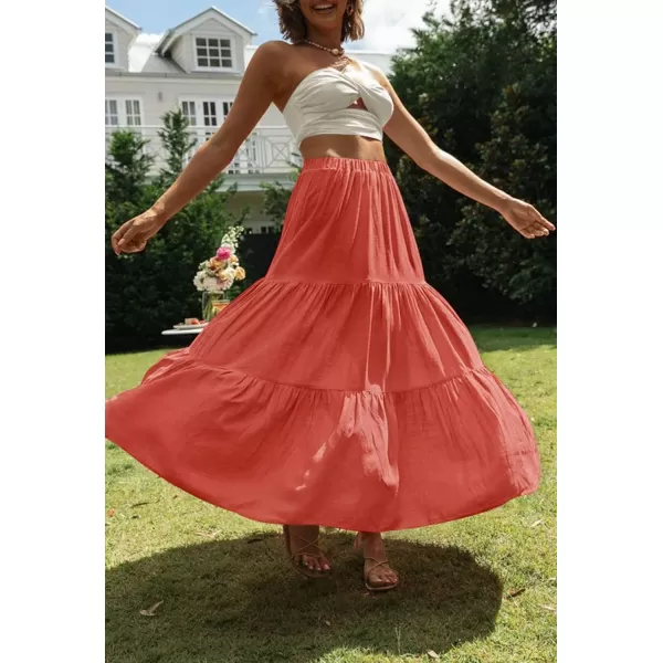 imageZESICA Womens 2024 Summer Plaid Flower Print Elastic High Waist Flowy A Line Maxi Skirt with PocketsRust