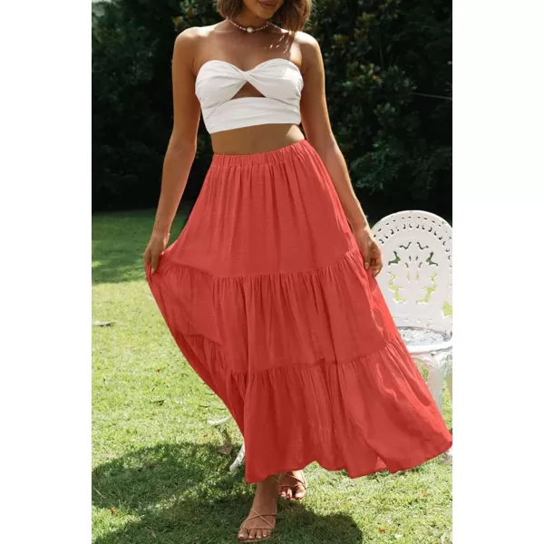 imageZESICA Womens 2024 Summer Plaid Flower Print Elastic High Waist Flowy A Line Maxi Skirt with PocketsRust