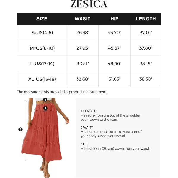 imageZESICA Womens 2024 Summer Plaid Flower Print Elastic High Waist Flowy A Line Maxi Skirt with PocketsRust