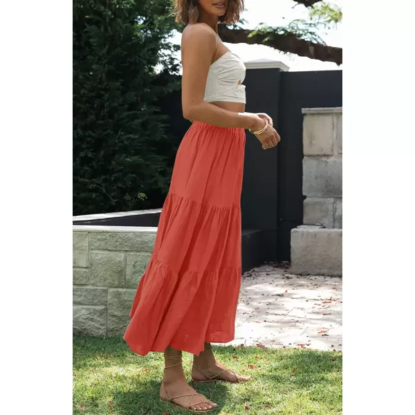 imageZESICA Womens 2024 Summer Plaid Flower Print Elastic High Waist Flowy A Line Maxi Skirt with PocketsRust