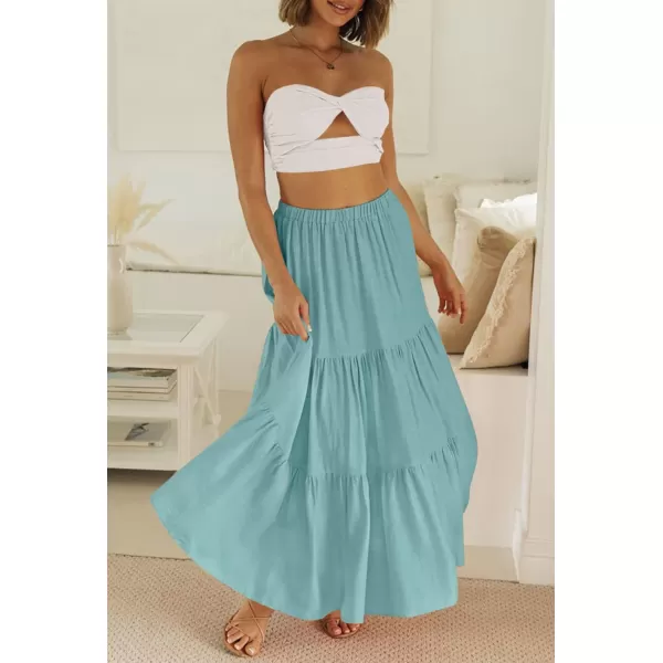 imageZESICA Womens 2024 Summer Plaid Flower Print Elastic High Waist Flowy A Line Maxi Skirt with PocketsSage