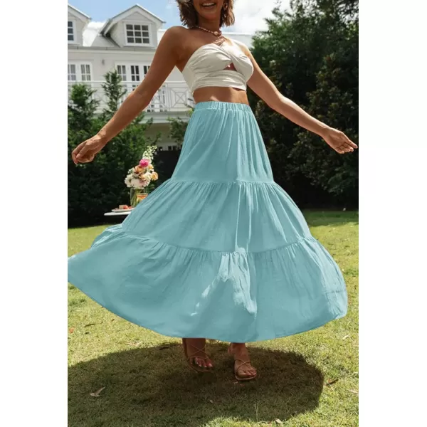 imageZESICA Womens 2024 Summer Plaid Flower Print Elastic High Waist Flowy A Line Maxi Skirt with PocketsSage