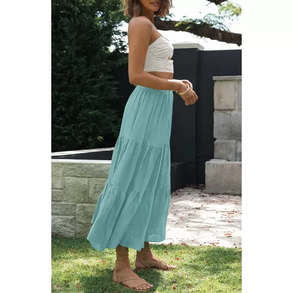 imageZESICA Womens 2024 Summer Plaid Flower Print Elastic High Waist Flowy A Line Maxi Skirt with PocketsSage