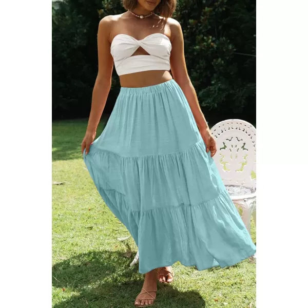 imageZESICA Womens 2024 Summer Plaid Flower Print Elastic High Waist Flowy A Line Maxi Skirt with PocketsSage