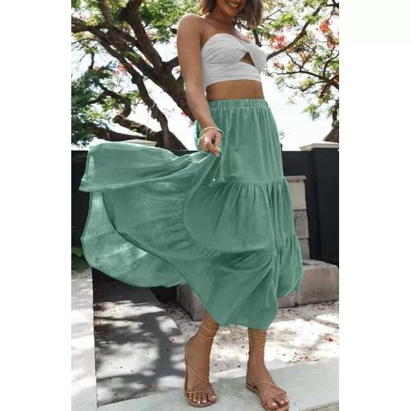 imageZESICA Womens 2024 Summer Plaid Flower Print Elastic High Waist Flowy A Line Maxi Skirt with PocketsSolidgreen