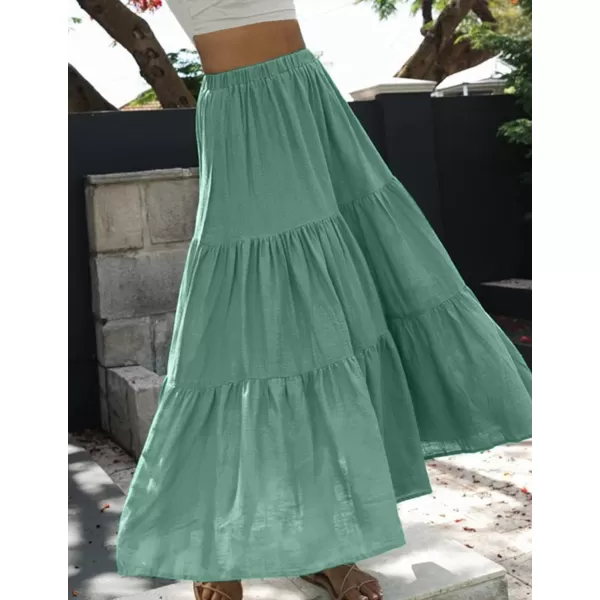 imageZESICA Womens 2024 Summer Plaid Flower Print Elastic High Waist Flowy A Line Maxi Skirt with PocketsSolidgreen