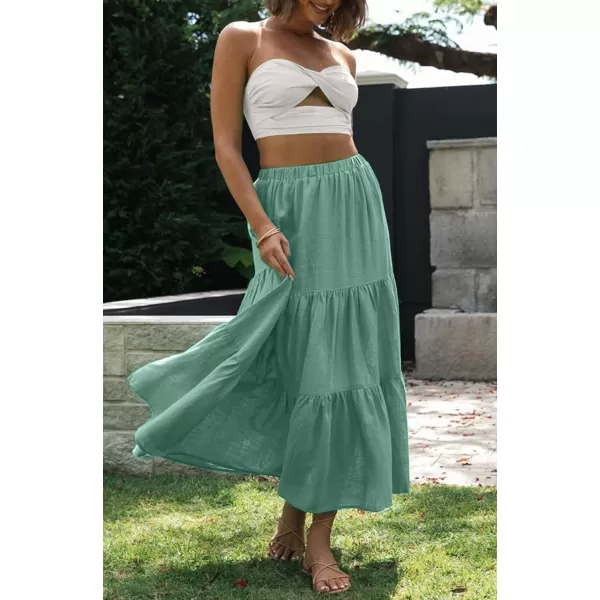 imageZESICA Womens 2024 Summer Plaid Flower Print Elastic High Waist Flowy A Line Maxi Skirt with PocketsSolidgreen