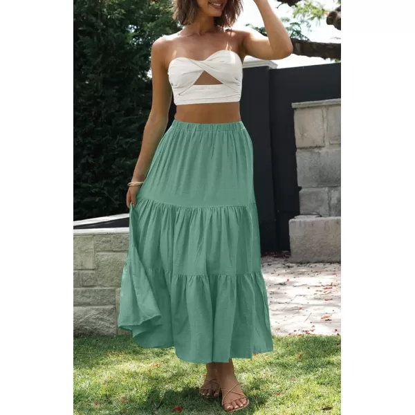 imageZESICA Womens 2024 Summer Plaid Flower Print Elastic High Waist Flowy A Line Maxi Skirt with PocketsSolidgreen