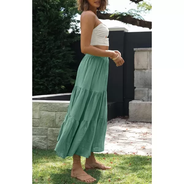 imageZESICA Womens 2024 Summer Plaid Flower Print Elastic High Waist Flowy A Line Maxi Skirt with PocketsSolidgreen
