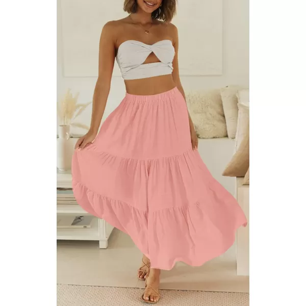 imageZESICA Womens 2024 Summer Plaid Flower Print Elastic High Waist Flowy A Line Maxi Skirt with PocketsSolidpink