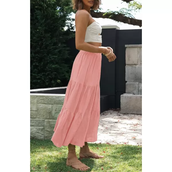 imageZESICA Womens 2024 Summer Plaid Flower Print Elastic High Waist Flowy A Line Maxi Skirt with PocketsSolidpink